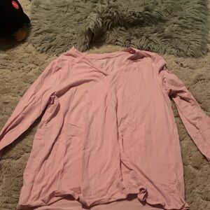 Liz Claiborne Light Pink V-Neck Long Sleeve Top